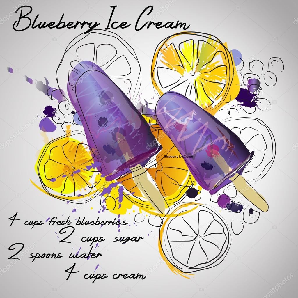 blueberry ise with lemon watercolor splash 
