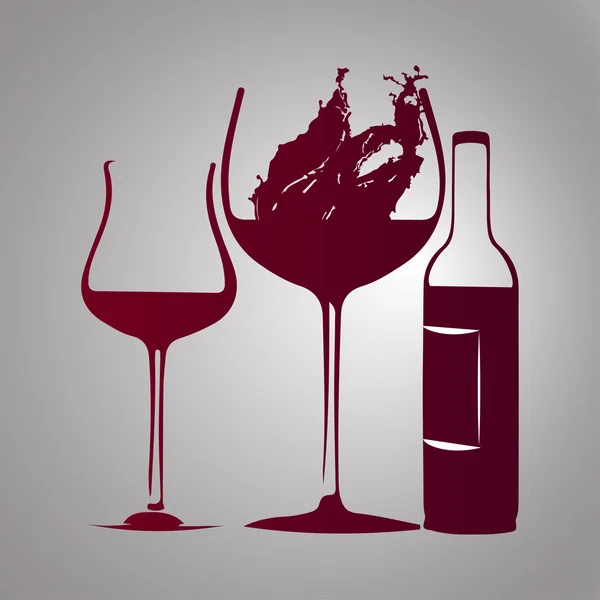 Glass of wine and bottle  with splash red — Stock Vector