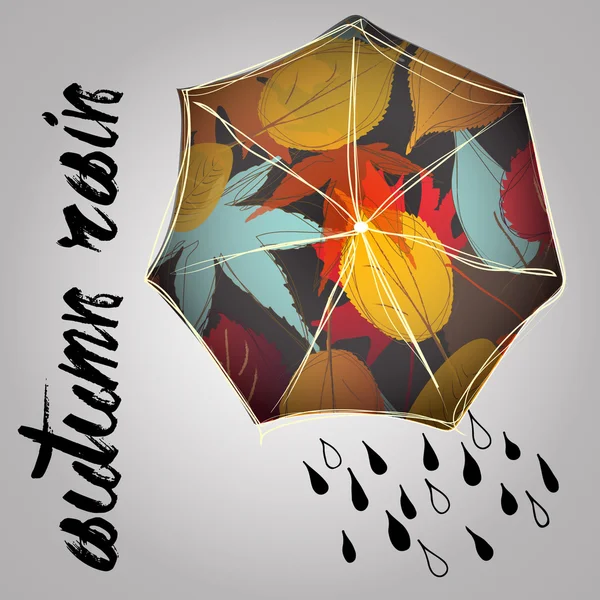 Verregneter Herbst mit Regenschirm. Regenzeit. Regen — Stockvektor