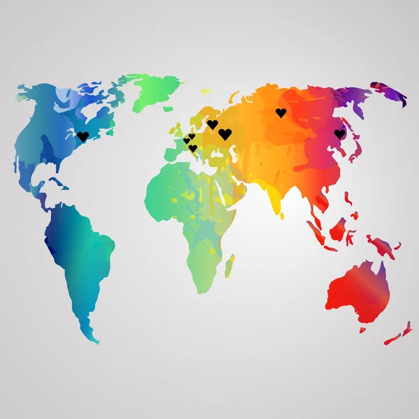 Mapa del mundo Acuarela, ilustración vectorial. arco iris — Vector de stock