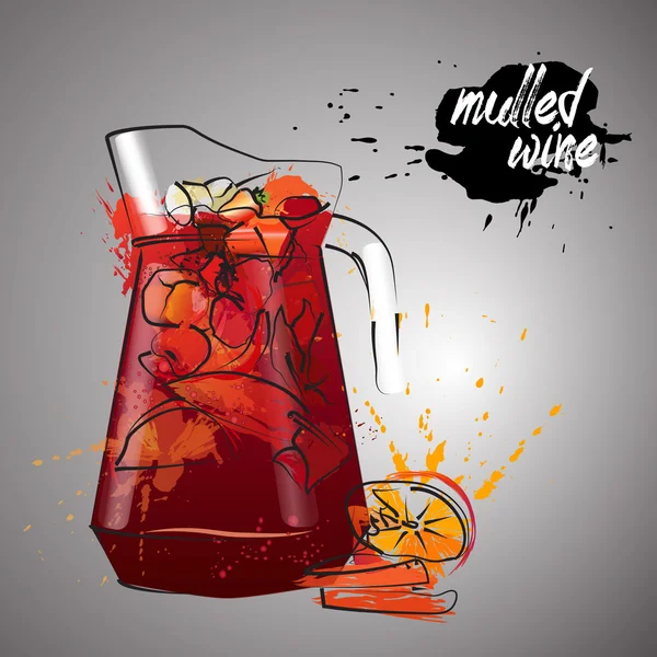 Mulled wine with color splash — Stock Vector