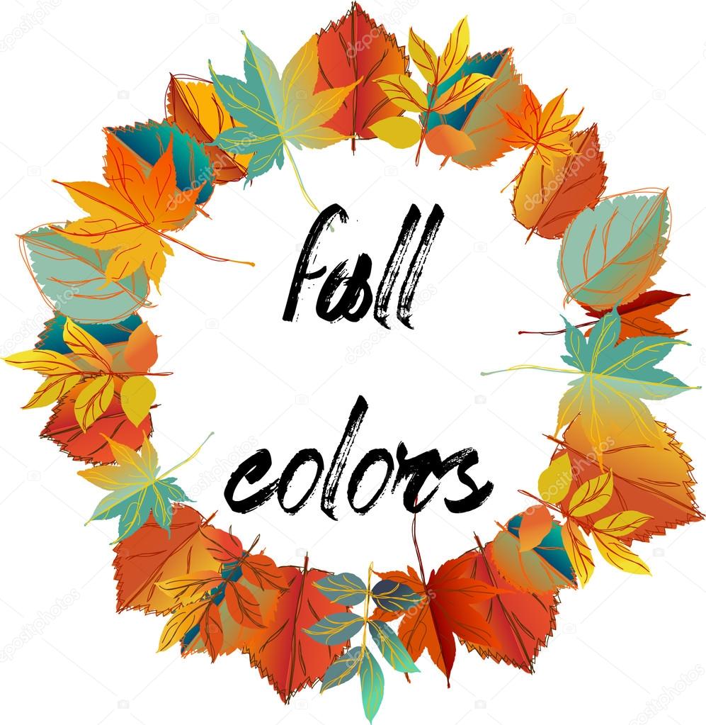 Autumn design. Wreath of colorful leaves.warm color 