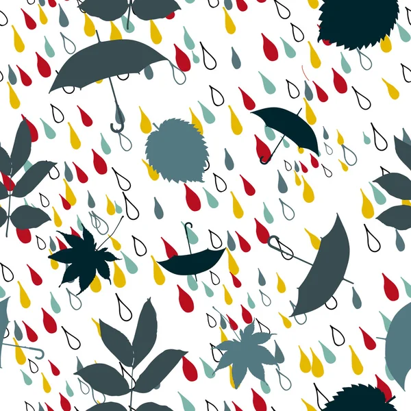 Regenachtige patroon met paraplu grijs en blauw — Stockvector