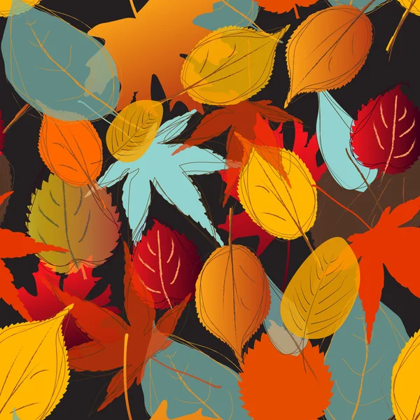 色は黒背景秋の葉のパターン — ストックベクタ