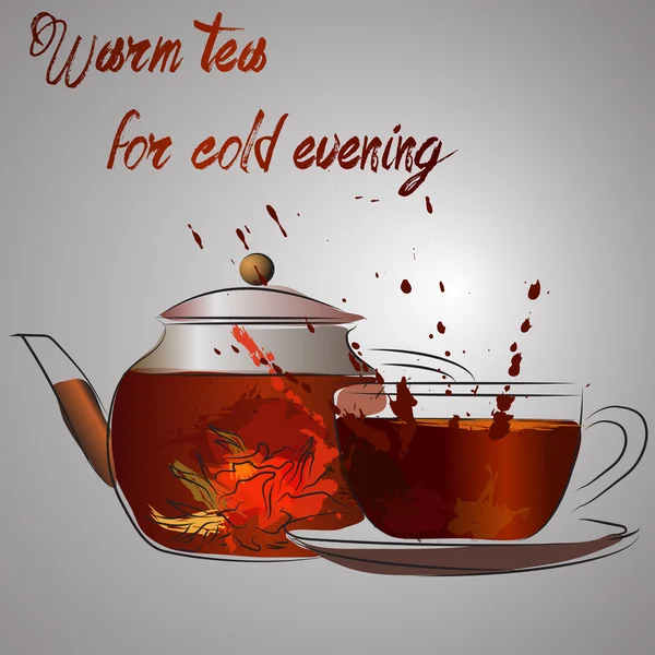 Cup of tea or cold evening — Stock Vector