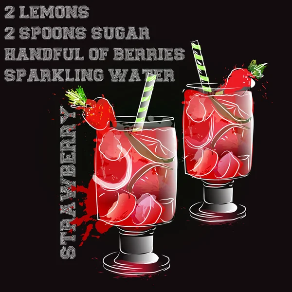 Limonade aux fraises avec éclaboussures d'aquarelle ricepe — Image vectorielle