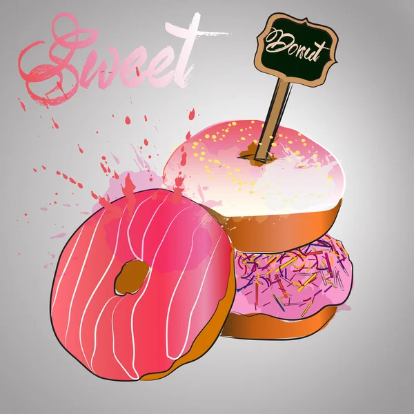 Donut com glazed.vector rosa — Vetor de Stock