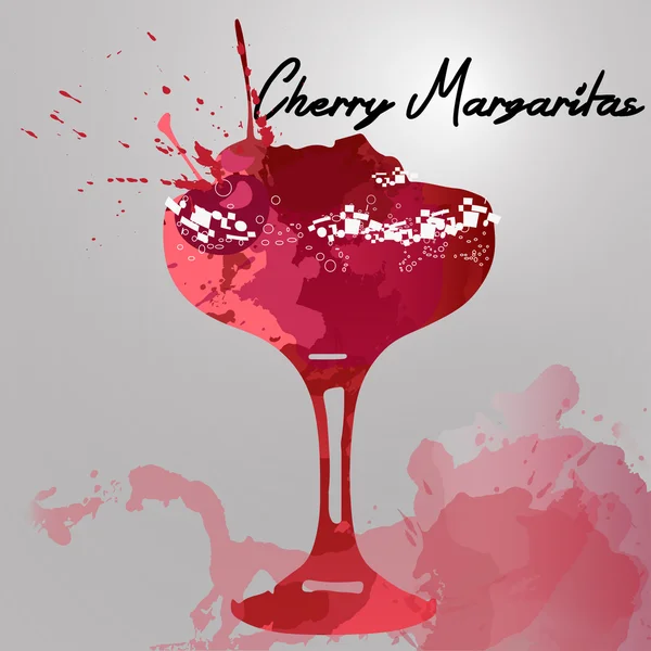 Illustration mit handgezeichnetem Kirsch-Margarita-Cocktail — Stockvektor