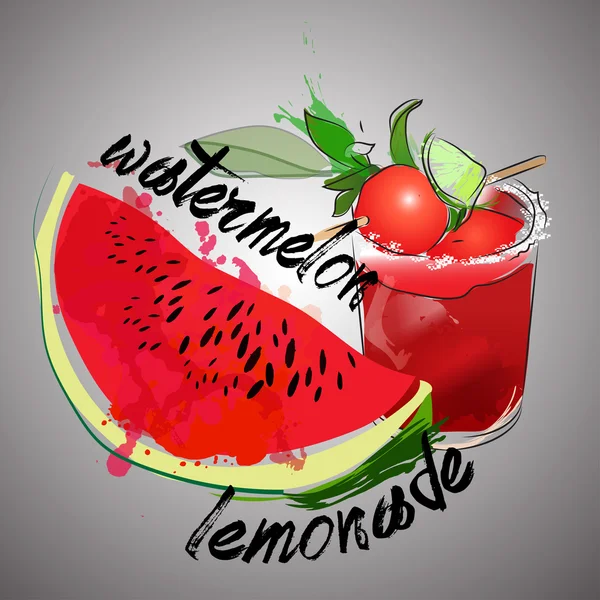 Wassermelonen-Limonade mit Wassermelonenscheibe — Stockvektor