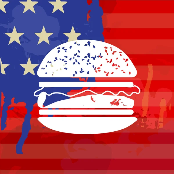 7 月 4 日アメリカの国旗とハンバーガー アイコン — ストックベクタ