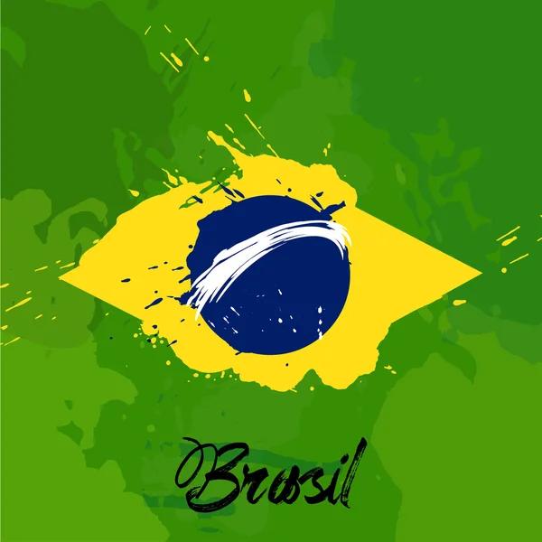 Bandera de Brasil con salpicadura de color — Vector de stock
