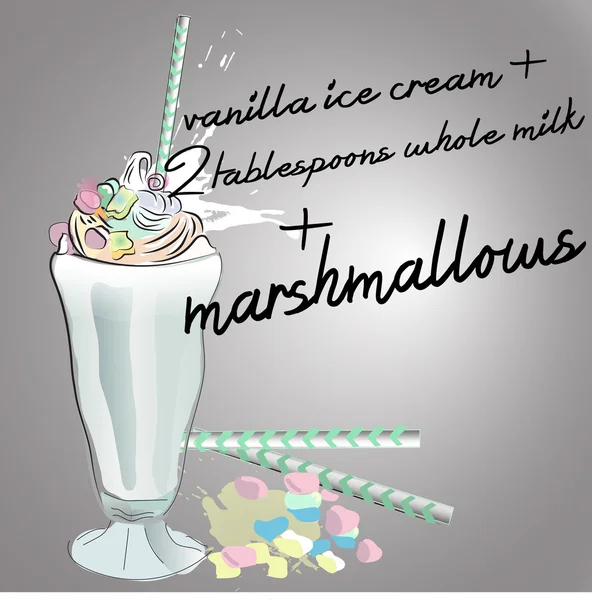 Colorful food marshmallow with milkshake — Stock Vector