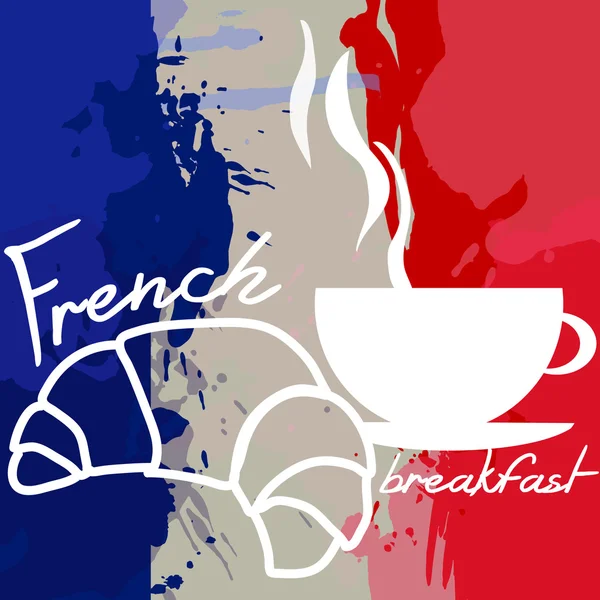 フランスのスプラッシュの背景の色で朝食 — ストックベクタ