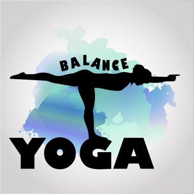 Yoga ve kadın ile parlak suluboya doku beyaz etnik süs vektör silüeti. Güzel el degrade doku pembe, mor, mor, mavi ve yeşil renklerde çekilmiş..