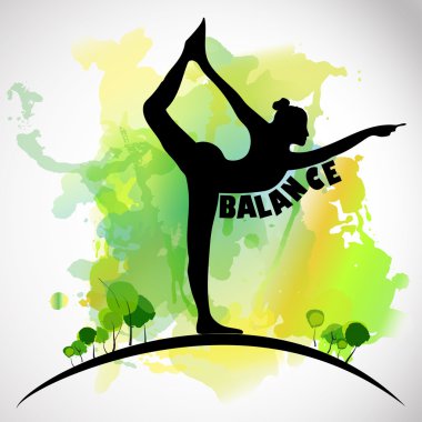 Yoga denge poz ile suluboya arka plan