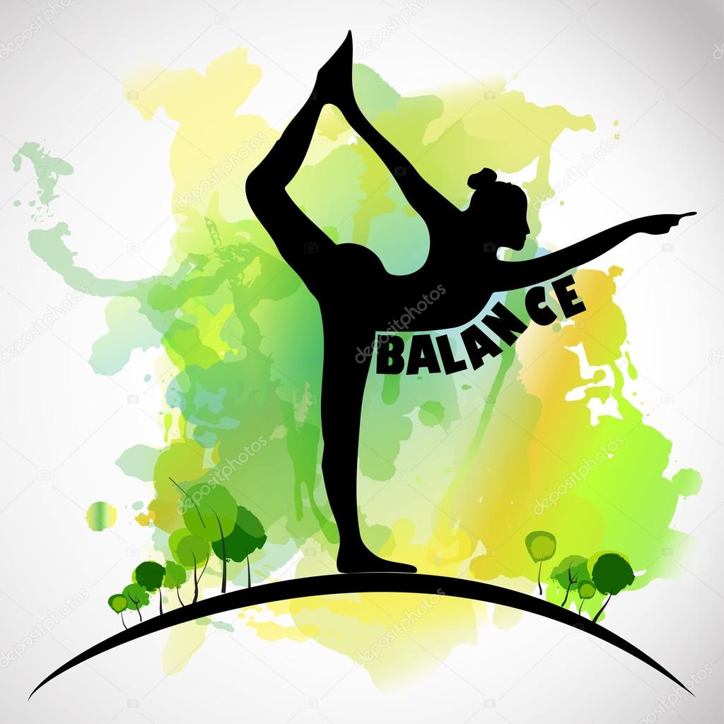 yoga balance pose with watercolor background