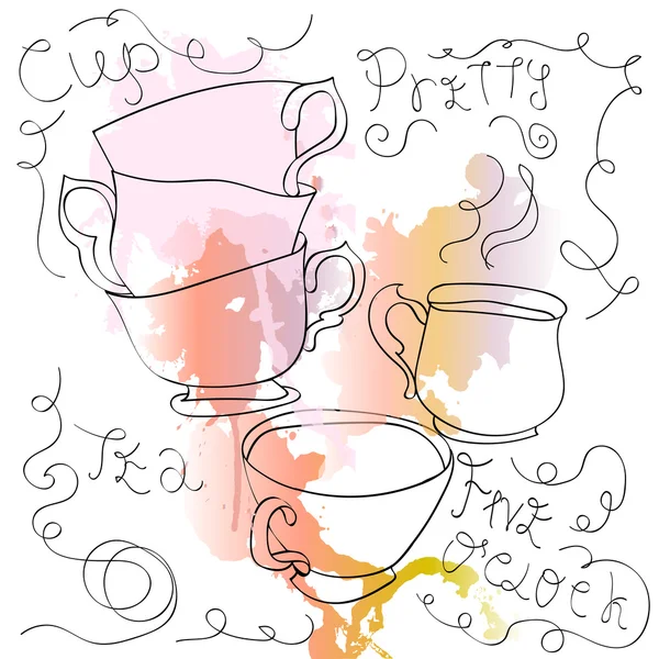 Ensemble de tasses élégantes en porcelaine avec thé ou café — Image vectorielle