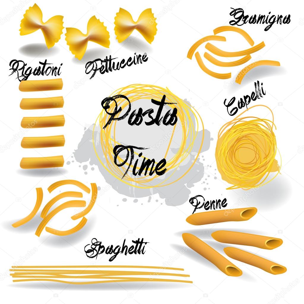 Set of editable vector icons of different pasta shapes