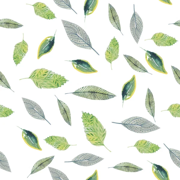 Patroon van groene bladeren aquarel — Stockfoto