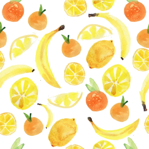 Minta a banán, narancs, citrom akvarell — Stock Fotó