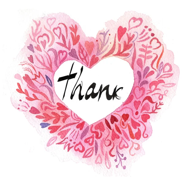 Thank you, watercolor heart.card — Stock Photo, Image