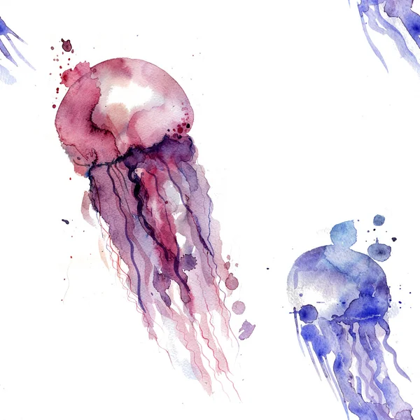 Denizanası suluboya desen — Stok fotoğraf