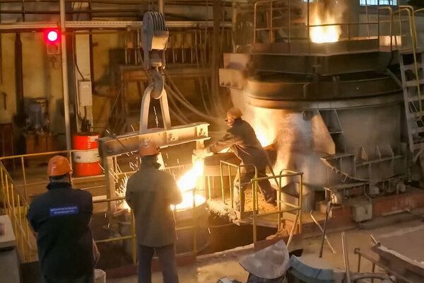 Workers in the steel mill. Smelting shop, ferrous metallurgy.