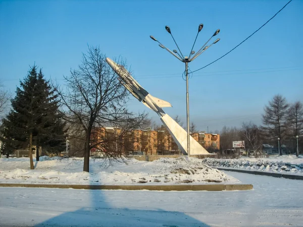 Krasnojarsk Rusland Februari 2019 Monument Voor Militaire Luchtvaart Vliegtuig Voetstuk — Stockfoto