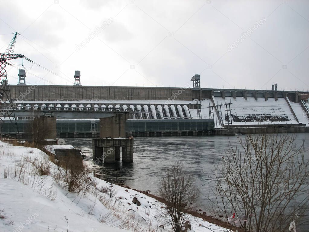 Hydroelectric power plant on the Yenisei River near Krasnoyarsk.
