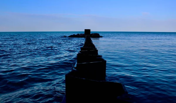 Verdeeldheid Foto Van Een Metalen Golfbreker Lake Michigan Lake Bluff — Stockfoto