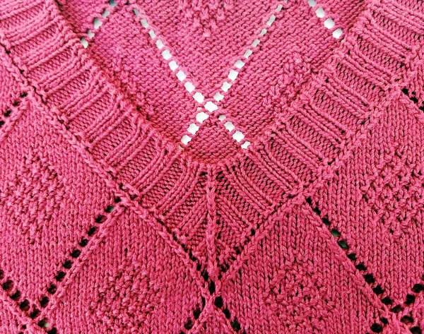 Texture Fond Pour Tricoter Pull Rose Avec Losanges Tricoté Main — Photo
