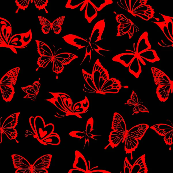 Seamless Pattern Contour Red Butterflies Black Background Factory Production — Stock Vector