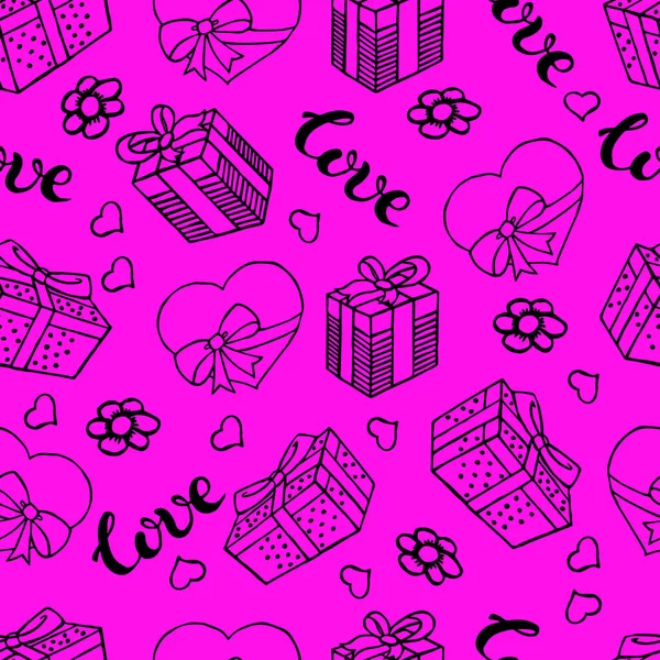 ピンクの背景にシームレスなパターン バレンタインデーの贈り物 — ストックベクタ