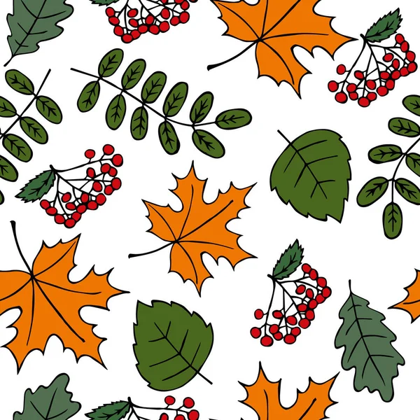Illustration Ein Nahtloses Muster Zum Thema Herbst Bunte Blätter Und — Stockvektor