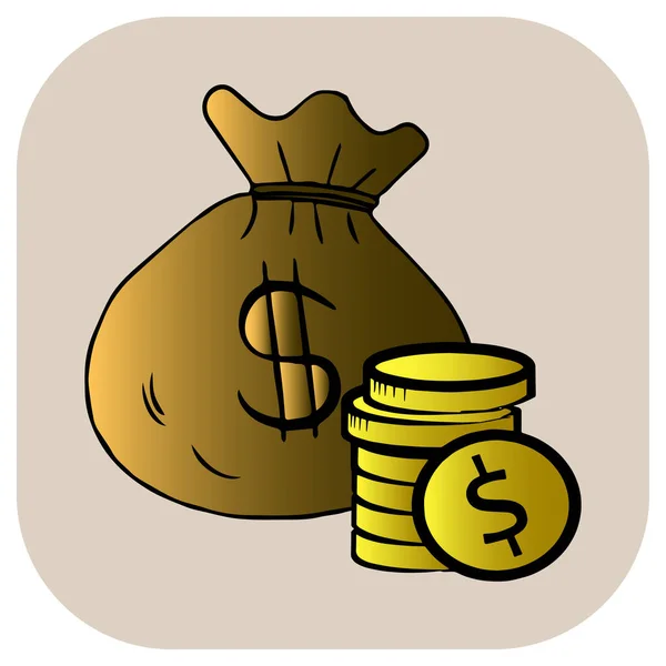 Vektorillustration Zum Thema Geld Wie Schein Dollar Sack Und Münzen — Stockvektor