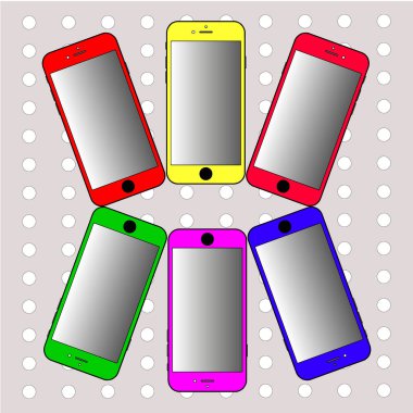 vector illustration, multicolored smartphones on a glamorous background, for background