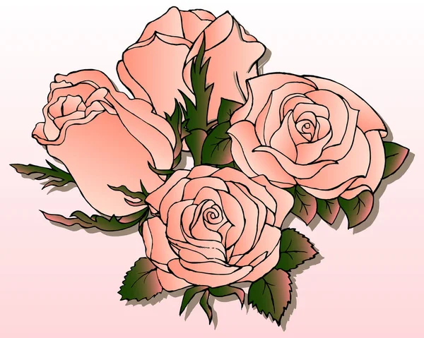Vector Illustration Floral Background Tender Pink Roses White Pink Gradient — Stok Vektör