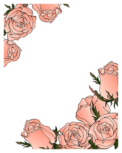 Vector Illustration Floral Background Frame Delicate Pink Roses Background Cards — Stok Vektör