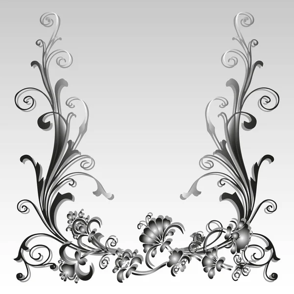 Ilustración Vectorial Marco Ornamento Floral Gris Gradiente Blanco Para Tarjetas — Vector de stock