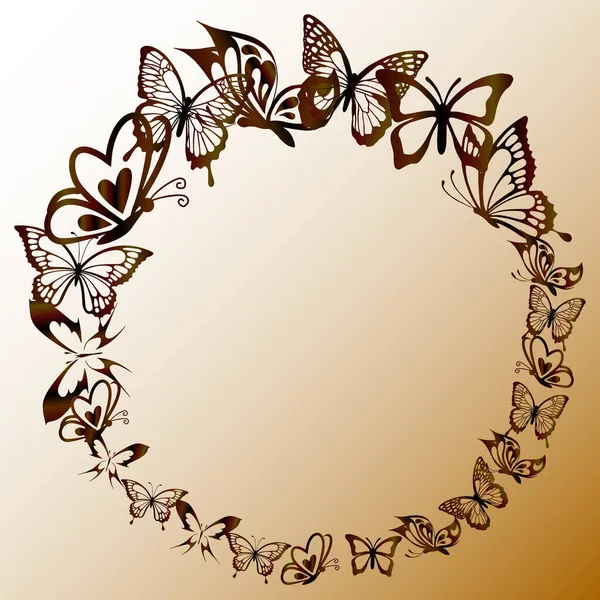 Vektorová Ilustrace Věnec Motýlů Hnědého Gradientu Pro Karty Pozvánky Text — Stockový vektor