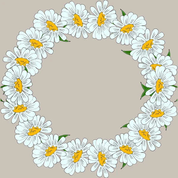 Vector Illustration Wreath Delicate Daisies Cards Invitations Text — Stock Vector