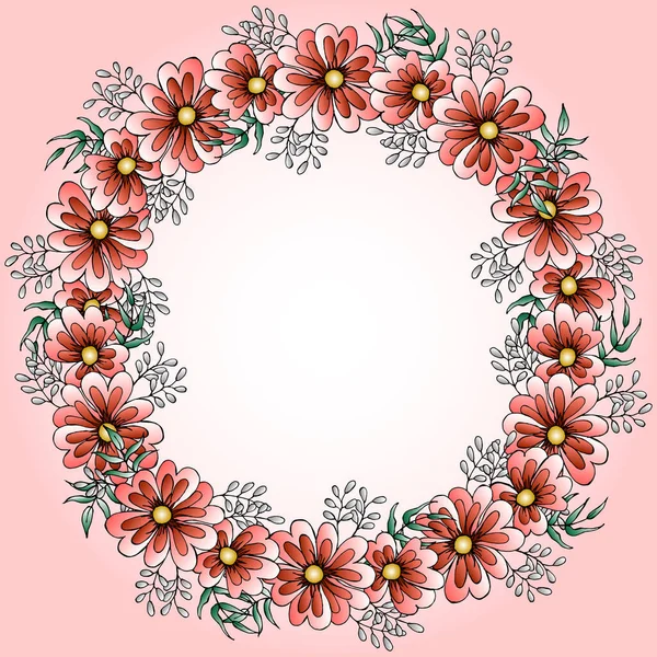 Illustration Postcard Wreath Flowers Pink Shades Wedding Invitations Congratulations Holidays — Stock Vector