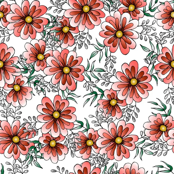 Illustration Motif Sans Couture Bouquets Fleurs Dans Les Tons Roses — Image vectorielle
