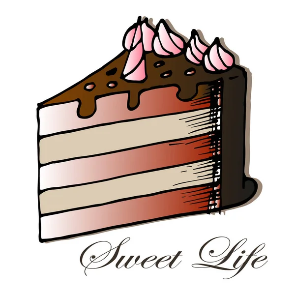 イラスト ポストカード パターン チョコレートケーキの描かれた作品 食品産業のための — ストックベクタ