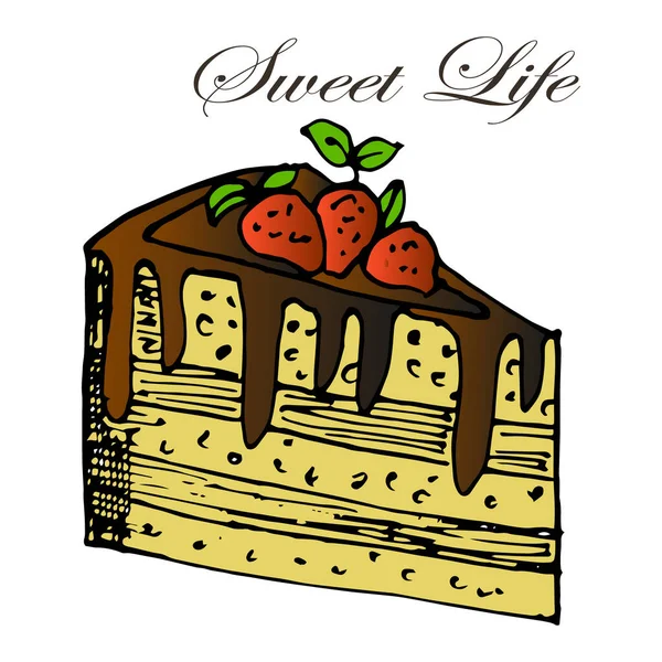 Иллюстрация Открытка Шаблон Нарисованный Кусок Шоколадного Торта Пищевой Промышленности — стоковый вектор