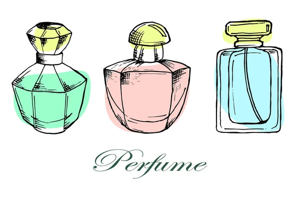 Illust Iconen Getrokken Kleurrijke Parfum Flessen Voor Schoonheidsindustrie — Stockvector