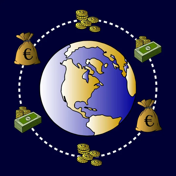 Resumo Ilustração Sobre Tema Circulação Das Finanças Mundo Globo Dinheiro — Vetor de Stock