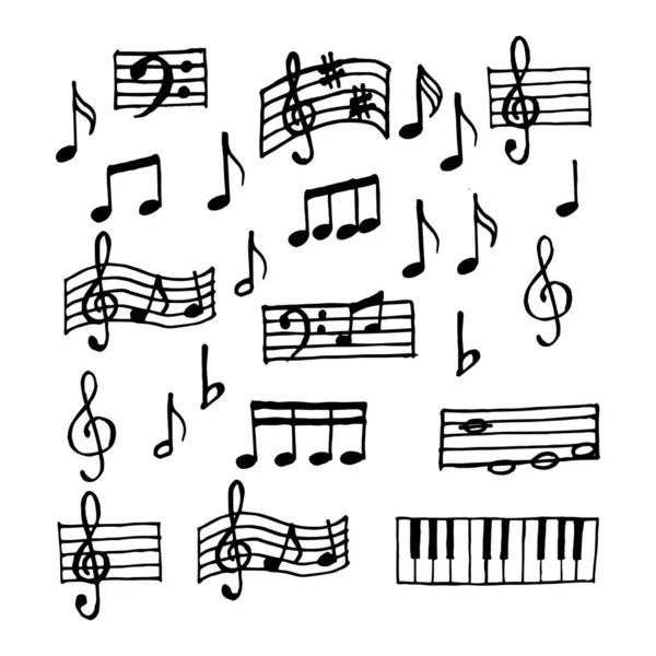 Εικονογράφηση Σκιαγράφηση Doodles Μουσικές Νότες Και Επιγραφές Για Μουσική Βιομηχανία — Διανυσματικό Αρχείο