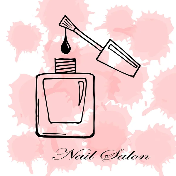 Illustrazione Banner Salone Manicure Bottiglia Vernice Pennello Sfondo Rosa — Vettoriale Stock