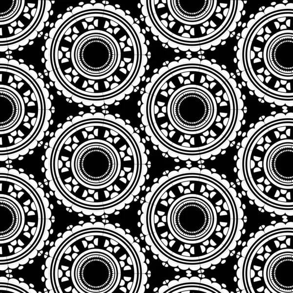 Vektorová Ilustrace Hladký Vzor Bílý Abstraktní Kruhový Ornament Černém Pozadí — Stockový vektor